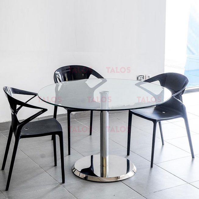 Table de réunion Clio diamètre 120 en verre socle Inox