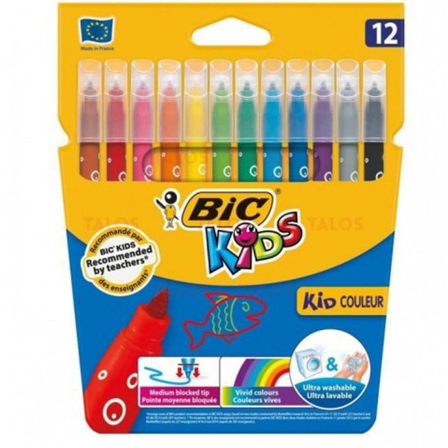 Boite de 12 feutres BIC KIDS Kid couleurs assorties - Talos