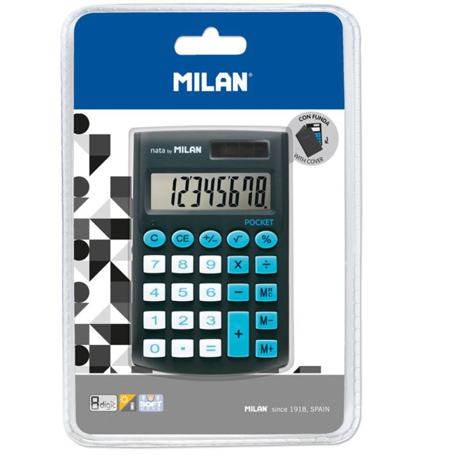 Calculatrice de poche noire à 8 chiffres, avec étui - Talos