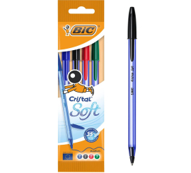 Pochette de 4 stylos bic cristal soft couleurs assorties
